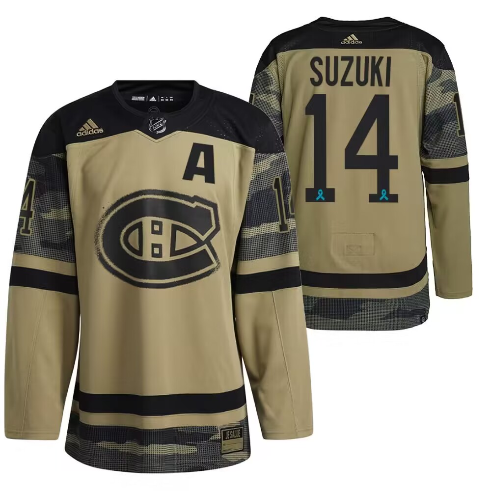 Men's Montreal Canadiens #14 Nick Suzuki Olive Salute To Service Stitched Jersey